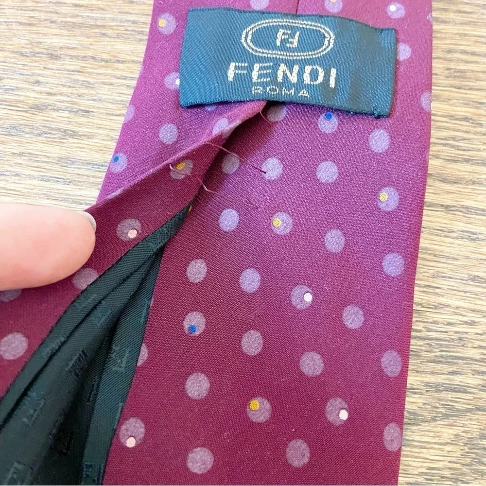 FENDI | 100% Silk Maroon Polka Dotted Tie One Size